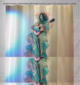 Close-up of Meadows Mosaic Nature Shower Curtain's detailed nature mosaic.